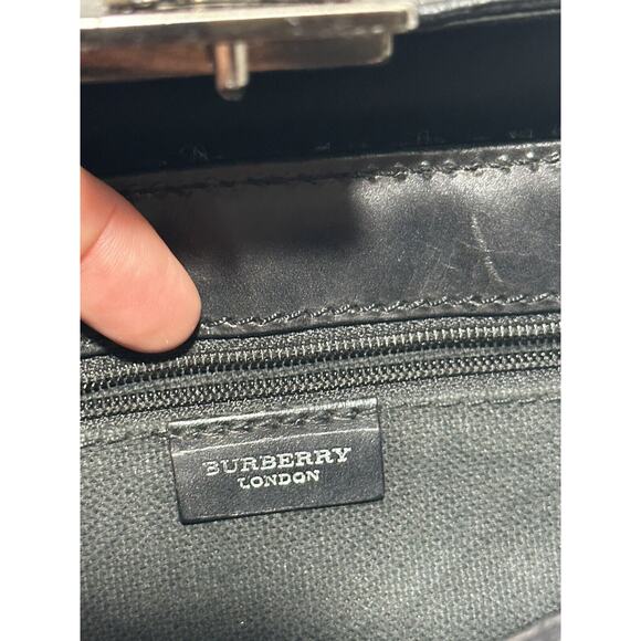 BURBERRY LONDON Croc Embossed Leather Tartan Wool Satchel Purse Bag Authentic - Picture 14 of 16